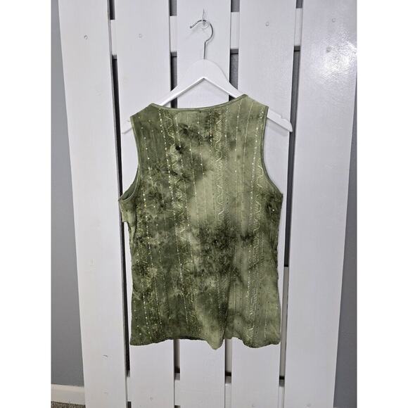 Dressbarn Moss Green Sequin Embroidered Fitted Stretch Tank Top Size L Fairy Y2K - Picture 2 of 9